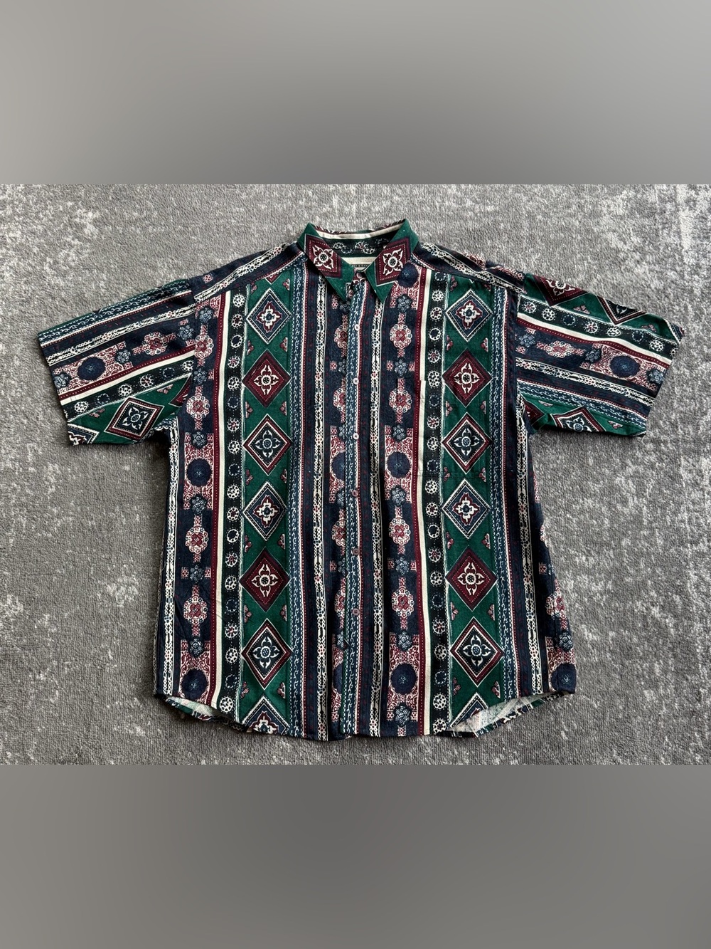 Vintage 90s Men’s Fenn Wright & Mansong 100% Silk Multicolored Geometric Shirt